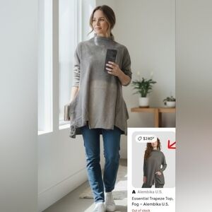 Alembika Gray Long Sleeve Tunic Top